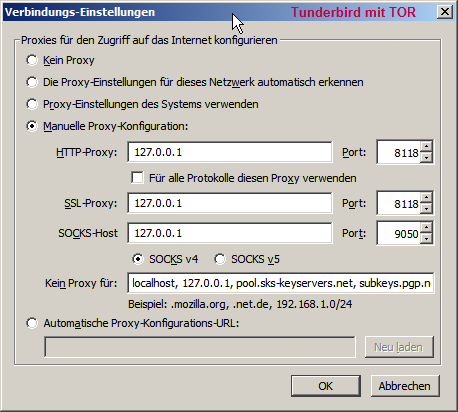 Thunderbird für TOR konfigurieren Thunderbird für TOR konfigurieren